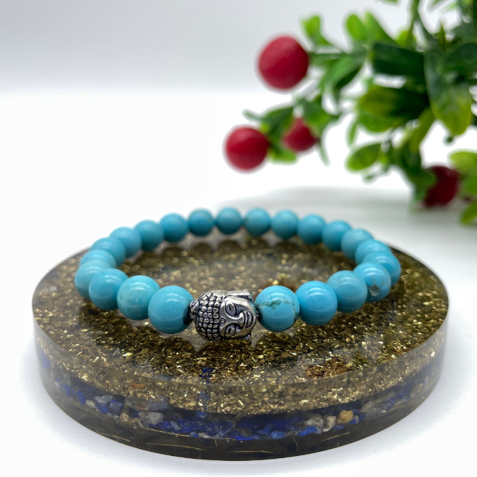 Spiritual Elementz Reiki Charged Gift Natural Gemstone (7-8mm) Turquoise Bracelet Gemstone Chakra Stretch Bracelet (21-24 Beads) Unisex for Healing.