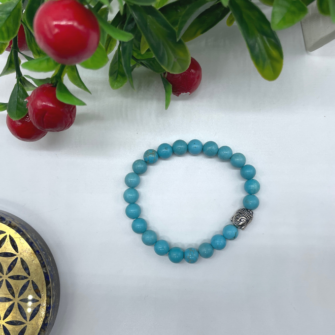 Spiritual Elementz Reiki Charged Gift Natural Gemstone (7-8mm) Turquoise Bracelet Gemstone Chakra Stretch Bracelet (21-24 Beads) Unisex for Healing.