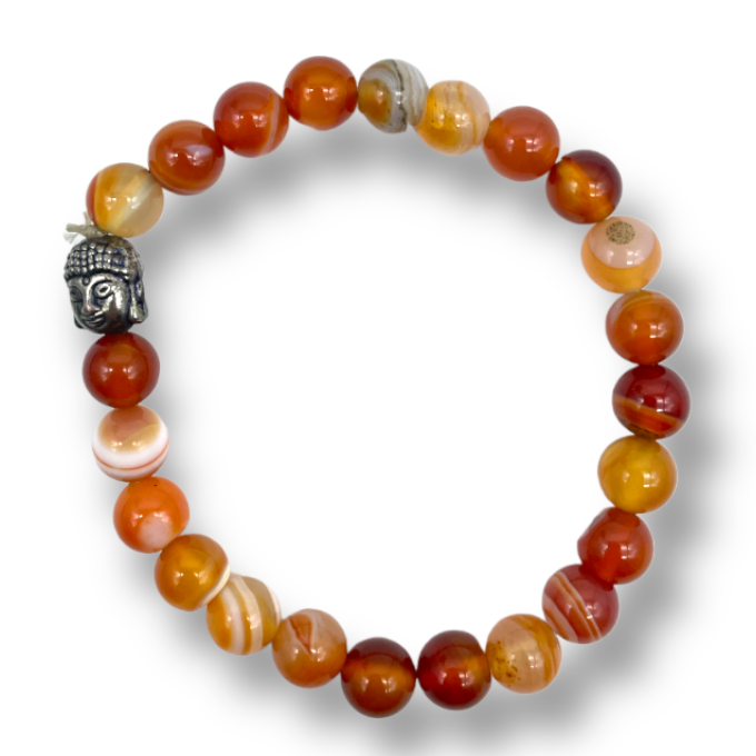 Spiritual Elementz Reiki Charged Gift Natural Gemstone (7-8 mm) Carnelian Bracelet (21-24 Beads) Unisex Stone of Self Motivation.