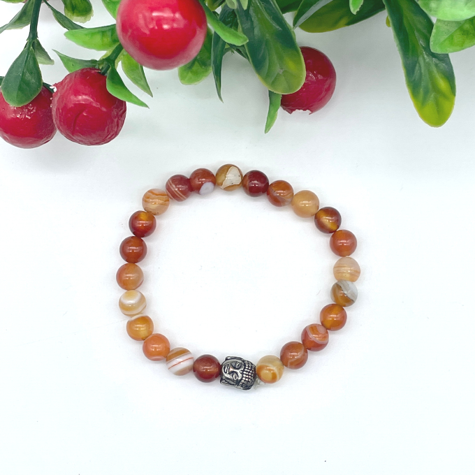 Spiritual Elementz Reiki Charged Gift Natural Gemstone (7-8 mm) Carnelian Bracelet (21-24 Beads) Unisex Stone of Self Motivation.
