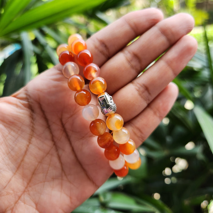 Spiritual Elementz Reiki Charged Gift Natural Gemstone (7-8 mm) Carnelian Bracelet (21-24 Beads) Unisex Stone of Self Motivation.