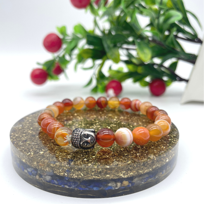 Spiritual Elementz Reiki Charged Gift Natural Gemstone (7-8 mm) Carnelian Bracelet (21-24 Beads) Unisex Stone of Self Motivation.