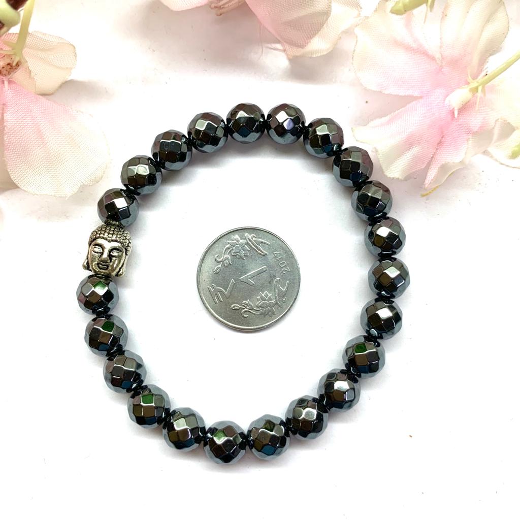 Spiritual Elementz Reiki Charged Gift Natural Beads Hematite Bracelet Gemstone Chakra Stretch Bracelet 7-8 mm (21-24 Beads) Unisex for Healing (Stone for Clearing Away Negative Feelings)