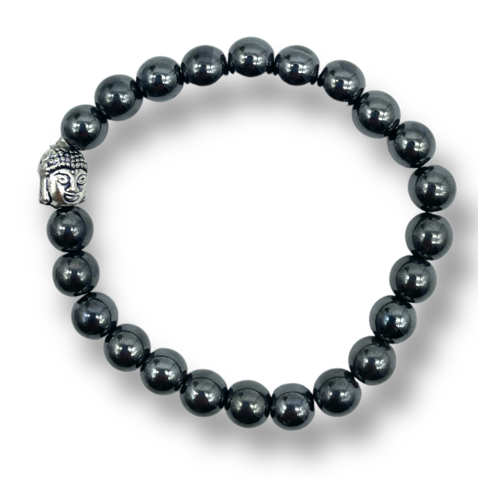 Spiritual Elementz Reiki Charged Gift Natural Beads Hematite Bracelet Gemstone Chakra Stretch Bracelet 7-8 mm (21-24 Beads) Unisex for Healing (Stone for Clearing Away Negative Feelings)