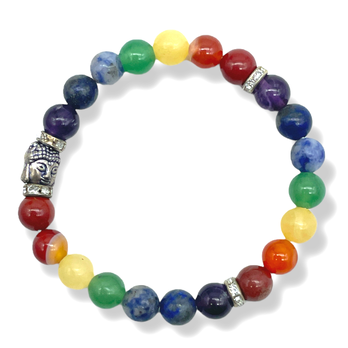 Spiritual Elementz Seven Chakra Stretch Bracelet (7-8 mm) (21-24 Beads) Unisex For Healing.