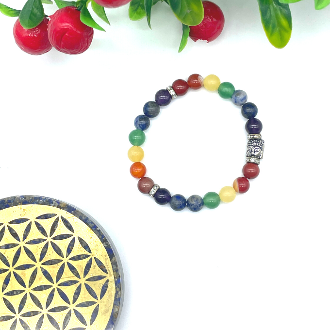 Spiritual Elementz Seven Chakra Stretch Bracelet (7-8 mm) (21-24 Beads) Unisex For Healing.