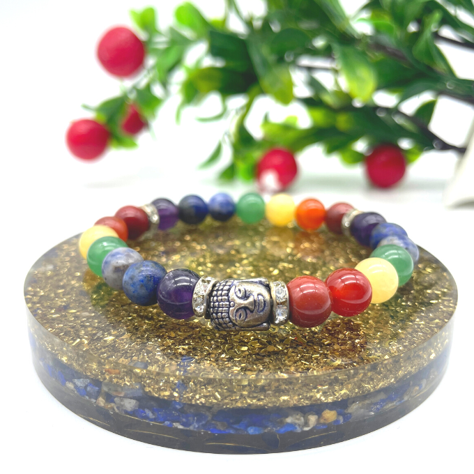 Spiritual Elementz Seven Chakra Stretch Bracelet (7-8 mm) (21-24 Beads) Unisex For Healing.