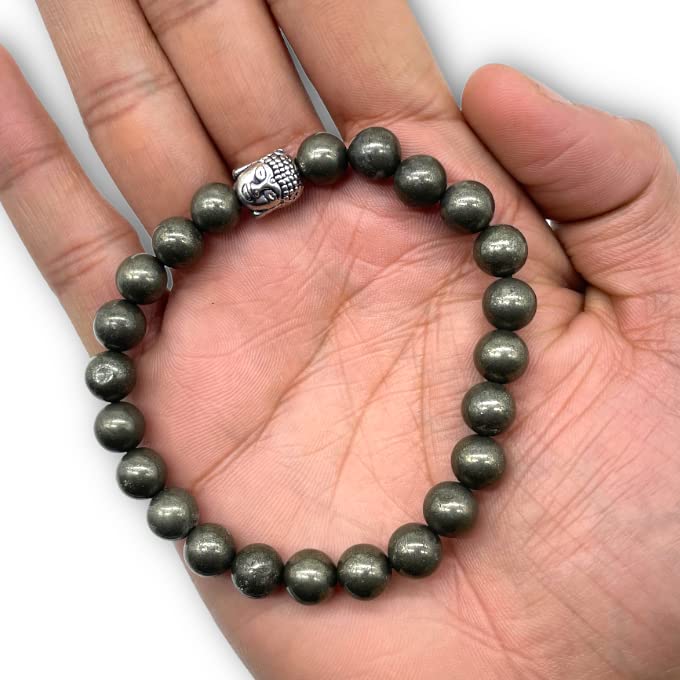 Spiritual Elementz Pyrite Gemstone Stretch Bracelet (7-8 mm) (21-24 Beads) Unisex for Healing