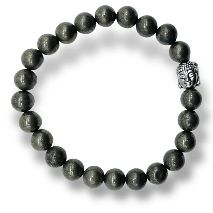 Spiritual Elementz Pyrite Gemstone Stretch Bracelet (7-8 mm) (21-24 Beads) Unisex for Healing
