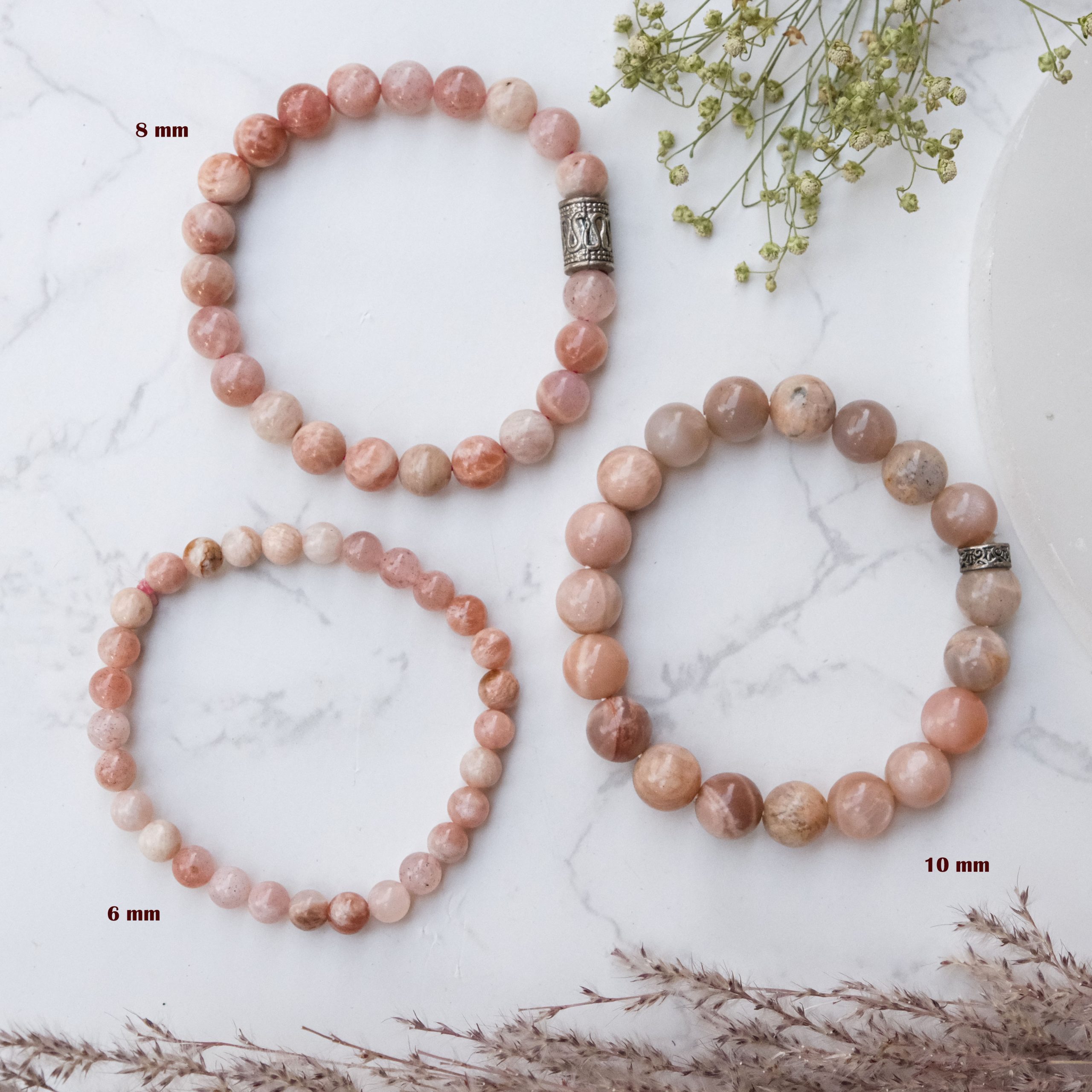 Spiritual Elementz Reiki Charged Gift Natural Gemstone (7-8 mm) Peach Moonstone Gemstone Bracelet (21-24 Beads) Unisex for Healing
