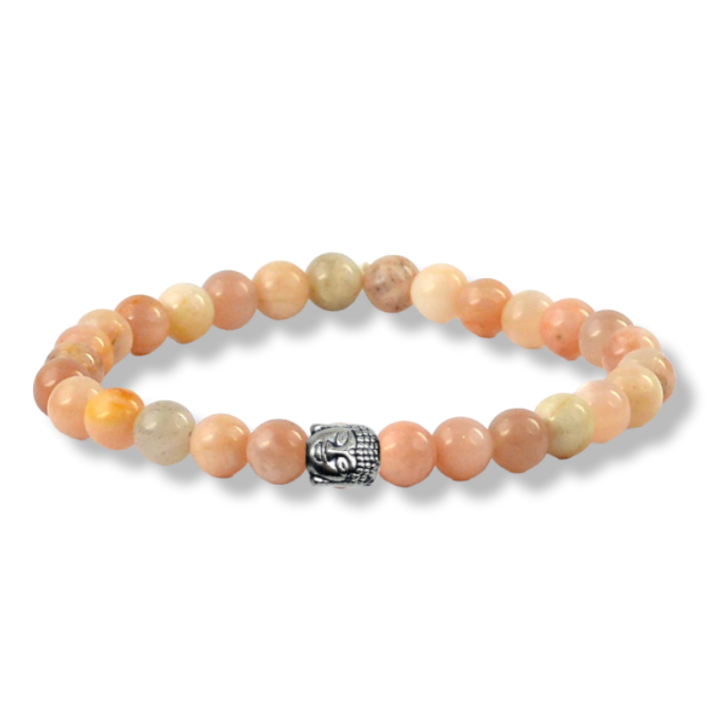 Spiritual Elementz Reiki Charged Gift Natural Gemstone (7-8 mm) Peach Moonstone Gemstone Bracelet (21-24 Beads) Unisex for Healing