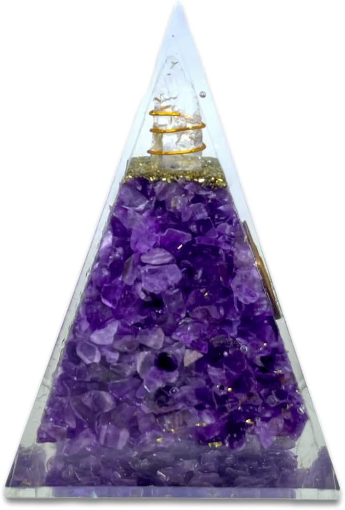 Spiritual Elementz Reiki Charged Chakra Healing Nubian Amethyst Orgone Pyramid with Clear Crystal Gemstone Copper Metal (Stone of Spirituality & Peace of Mind).