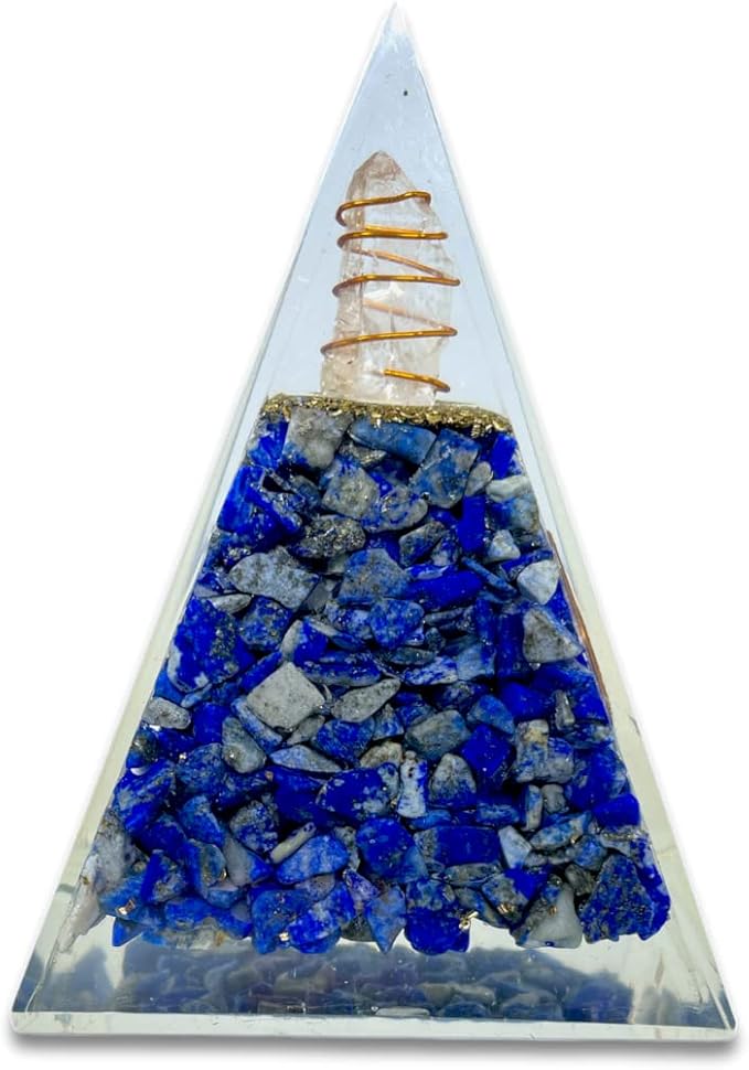 Spiritual Elementz Reiki Charged Chakra Healing Nubian Lapis Lazuli Orgone Pyramid with Clear Crystal Gemstone Copper Metal (for Balancing & Soul Connection).
