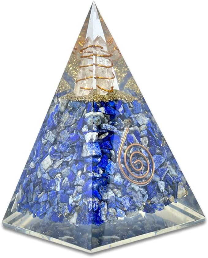 Spiritual Elementz Reiki Charged Chakra Healing Nubian Lapis Lazuli Orgone Pyramid with Clear Crystal Gemstone Copper Metal (for Balancing & Soul Connection).