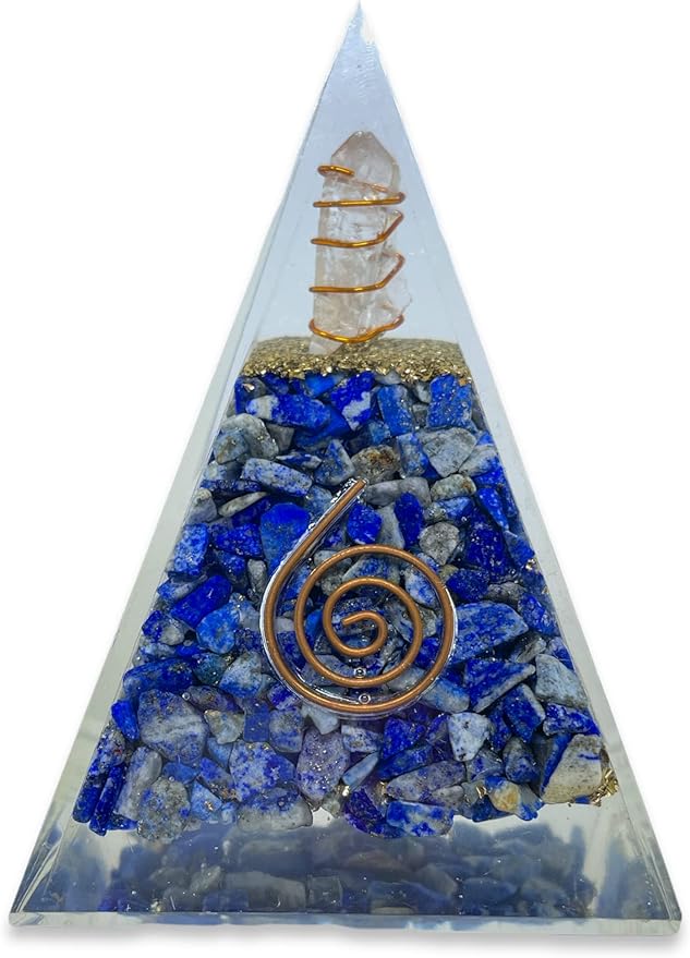 Spiritual Elementz Reiki Charged Chakra Healing Nubian Lapis Lazuli Orgone Pyramid with Clear Crystal Gemstone Copper Metal (for Balancing & Soul Connection).