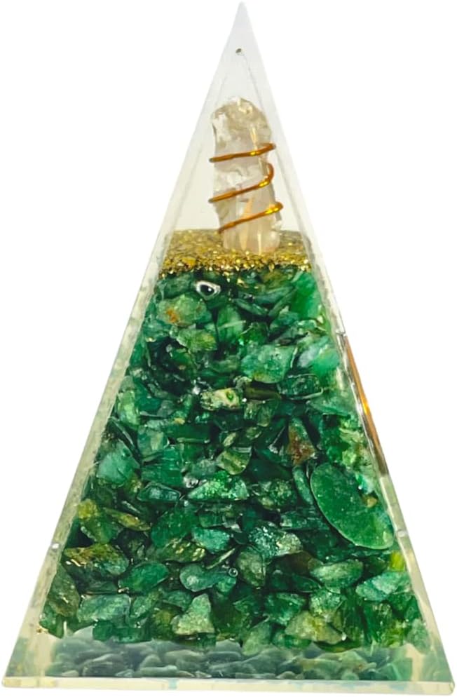 Spiritual Elementz Reiki Charged Chakra Healing Nubian Green Aventurine Orgone Pyramid with Clear Crystal Gemstone Copper Metal (Stone of Completeness).