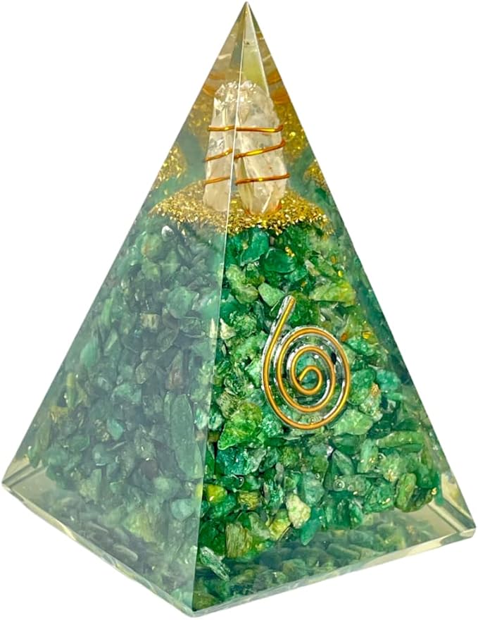 Spiritual Elementz Reiki Charged Chakra Healing Nubian Green Aventurine Orgone Pyramid with Clear Crystal Gemstone Copper Metal (Stone of Completeness).