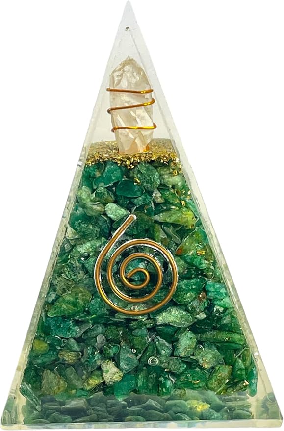 Spiritual Elementz Reiki Charged Chakra Healing Nubian Green Aventurine Orgone Pyramid with Clear Crystal Gemstone Copper Metal (Stone of Completeness).