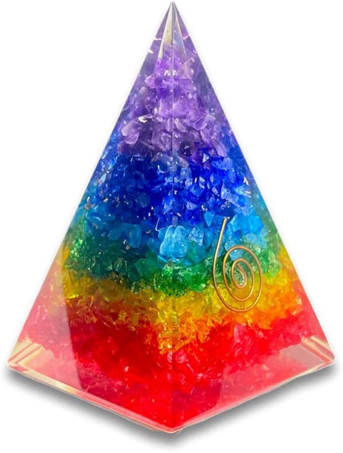 Spiritual Elementz Reiki Energized Chakra Healing Nubian 7 Chakra Orgone Pyramid with Clear Crystal Gemstone Copper Metal/EMF Protection Meditation Yoga Energy Generator (Seven Layers of Aura).