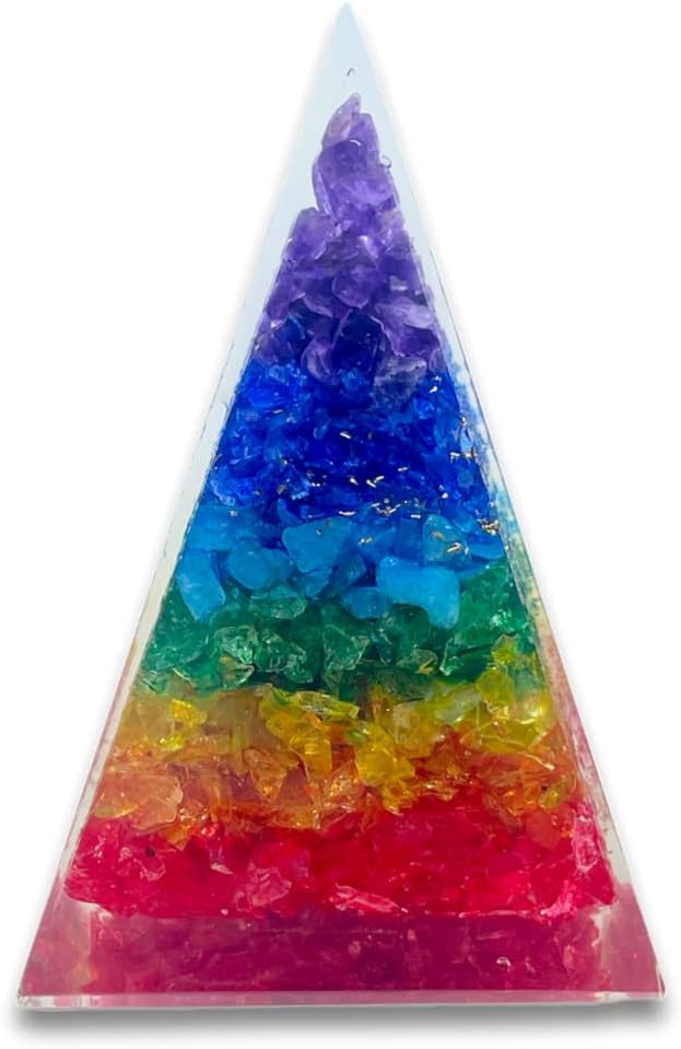 Spiritual Elementz Reiki Energized Chakra Healing Nubian 7 Chakra Orgone Pyramid with Clear Crystal Gemstone Copper Metal/EMF Protection Meditation Yoga Energy Generator (Seven Layers of Aura).