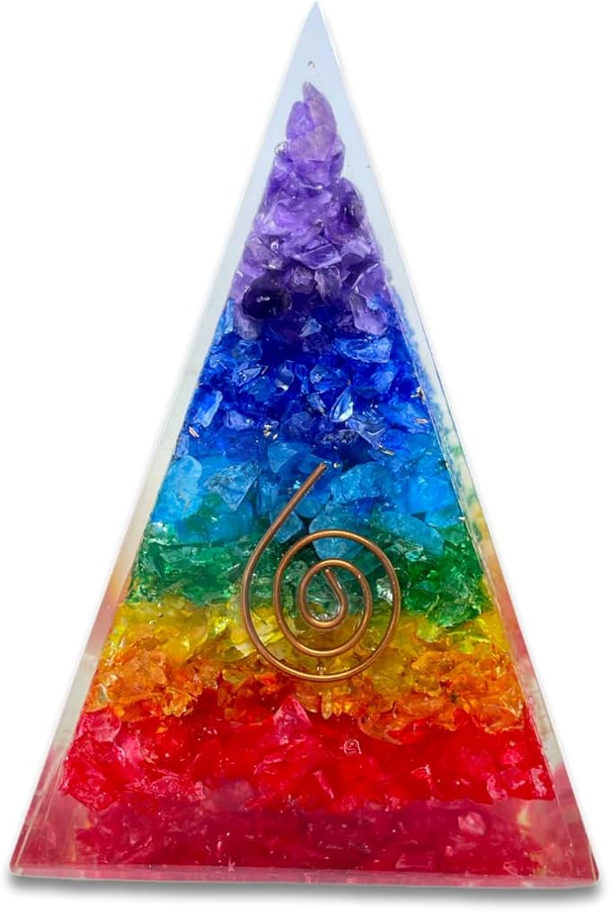 Spiritual Elementz Reiki Energized Chakra Healing Nubian 7 Chakra Orgone Pyramid with Clear Crystal Gemstone Copper Metal/EMF Protection Meditation Yoga Energy Generator (Seven Layers of Aura).