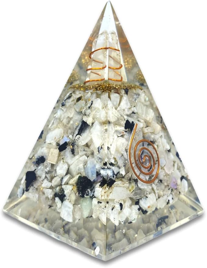 Spiritual Elementz Nubian Rainbow Moonstone Orgone Pyramid Stone for Healing from Limiting Negative Mind Control