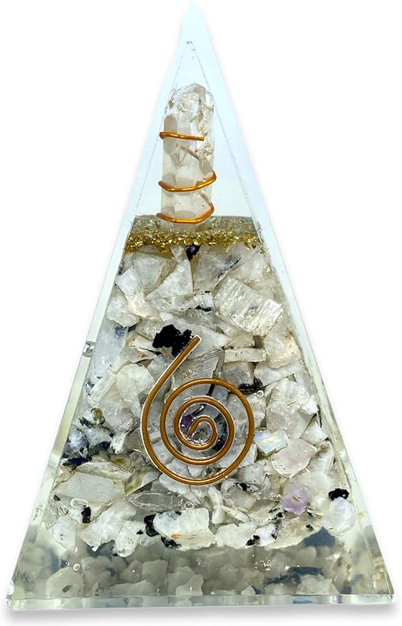 Spiritual Elementz Nubian Rainbow Moonstone Orgone Pyramid Stone for Healing from Limiting Negative Mind Control