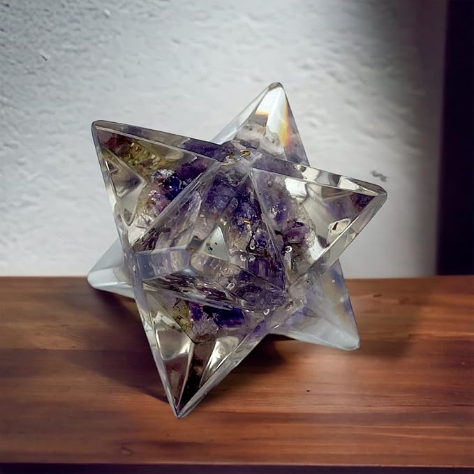 Spiritual Elementz Merkaba Star for Healing Reiki Spiritual Divine Therapy Energy, Pocket Stone Eight-Pointed Stars 1"(25mm) (Amethyst)
