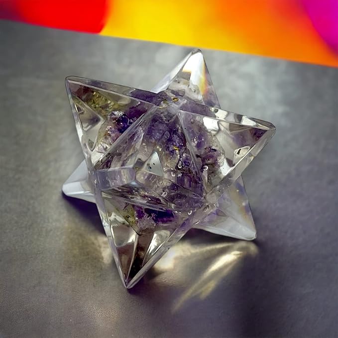 Spiritual Elementz Merkaba Star for Healing Reiki Spiritual Divine Therapy Energy, Pocket Stone Eight-Pointed Stars 1"(25mm) (Amethyst)