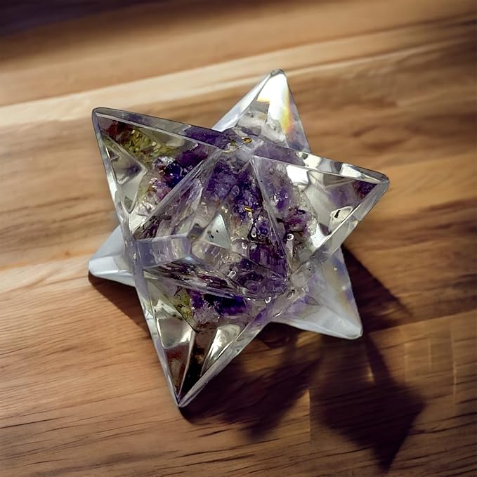 Spiritual Elementz Merkaba Star for Healing Reiki Spiritual Divine Therapy Energy, Pocket Stone Eight-Pointed Stars 1"(25mm) (Amethyst)