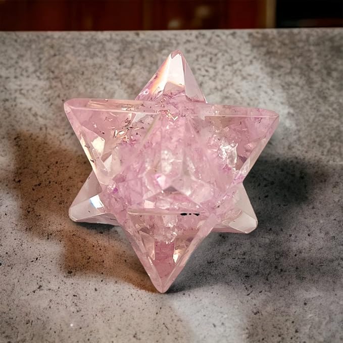 Spiritual Elementz Merkaba Star for Healing Reiki Spiritual Divine Therapy Energy, Pocket Stone Eight-Pointed Stars 1"(25mm) (Rose Quartz)