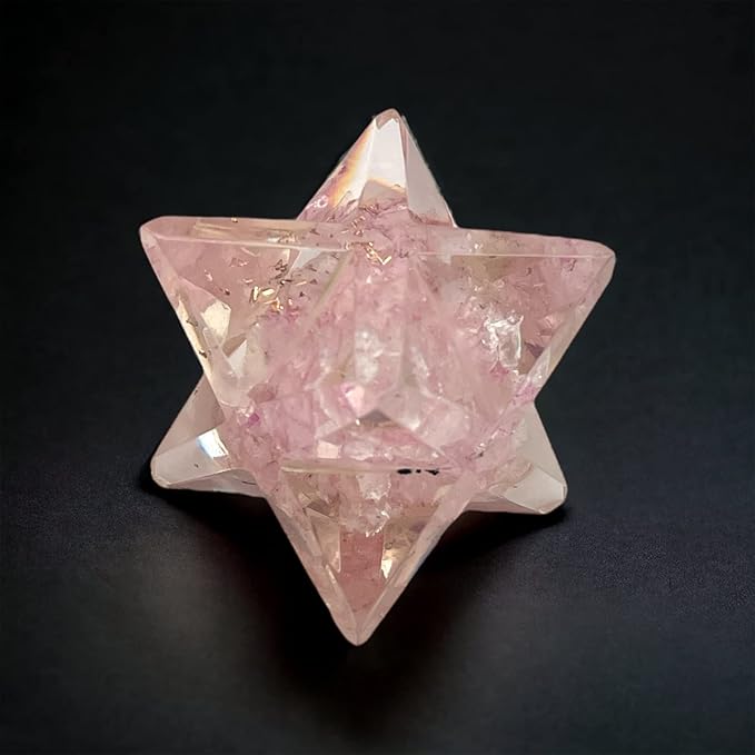 Spiritual Elementz Merkaba Star for Healing Reiki Spiritual Divine Therapy Energy, Pocket Stone Eight-Pointed Stars 1"(25mm) (Rose Quartz)