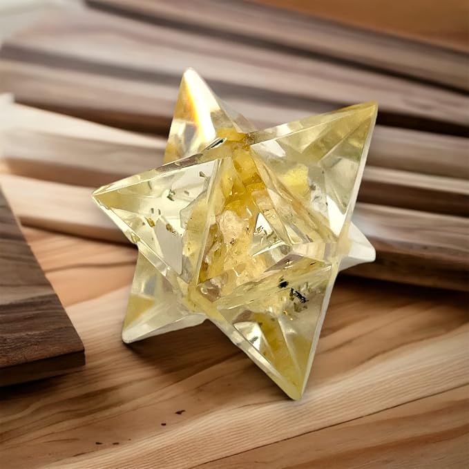 Spiritual Elementz Merkaba Star for Healing Reiki Spiritual Divine Therapy Energy, Pocket Stone Eight-Pointed Stars 1"(25mm) (Yellow Aventurine)