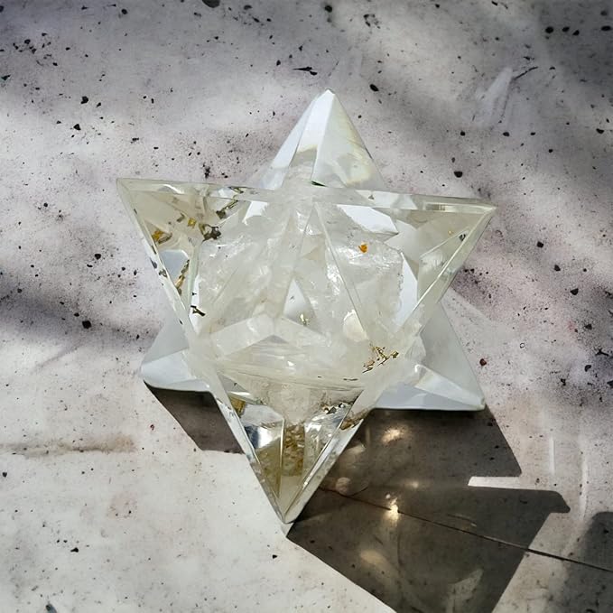 Spiritual Elementz Merkaba Star for Healing Reiki Spiritual Divine Therapy Energy, Pocket Stone Eight-Pointed Stars 1"(25mm) (Selenite)