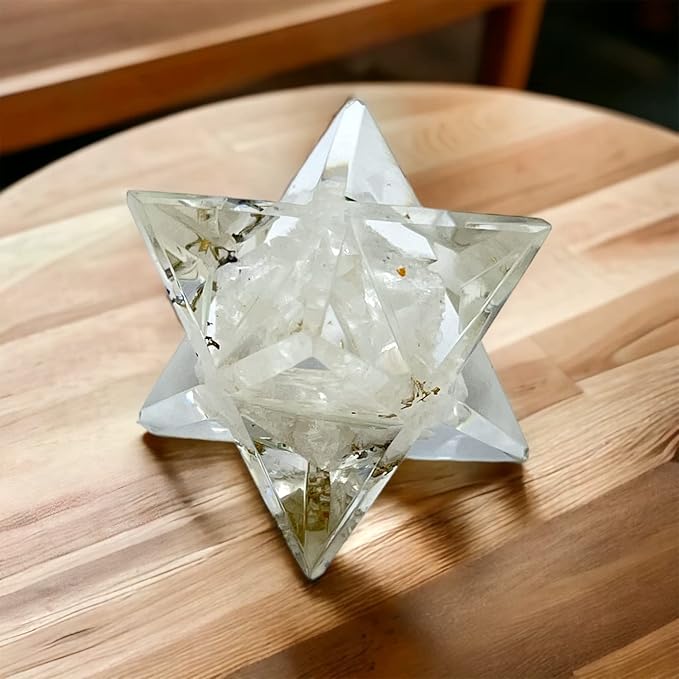 Spiritual Elementz Merkaba Star for Healing Reiki Spiritual Divine Therapy Energy, Pocket Stone Eight-Pointed Stars 1"(25mm) (Selenite)