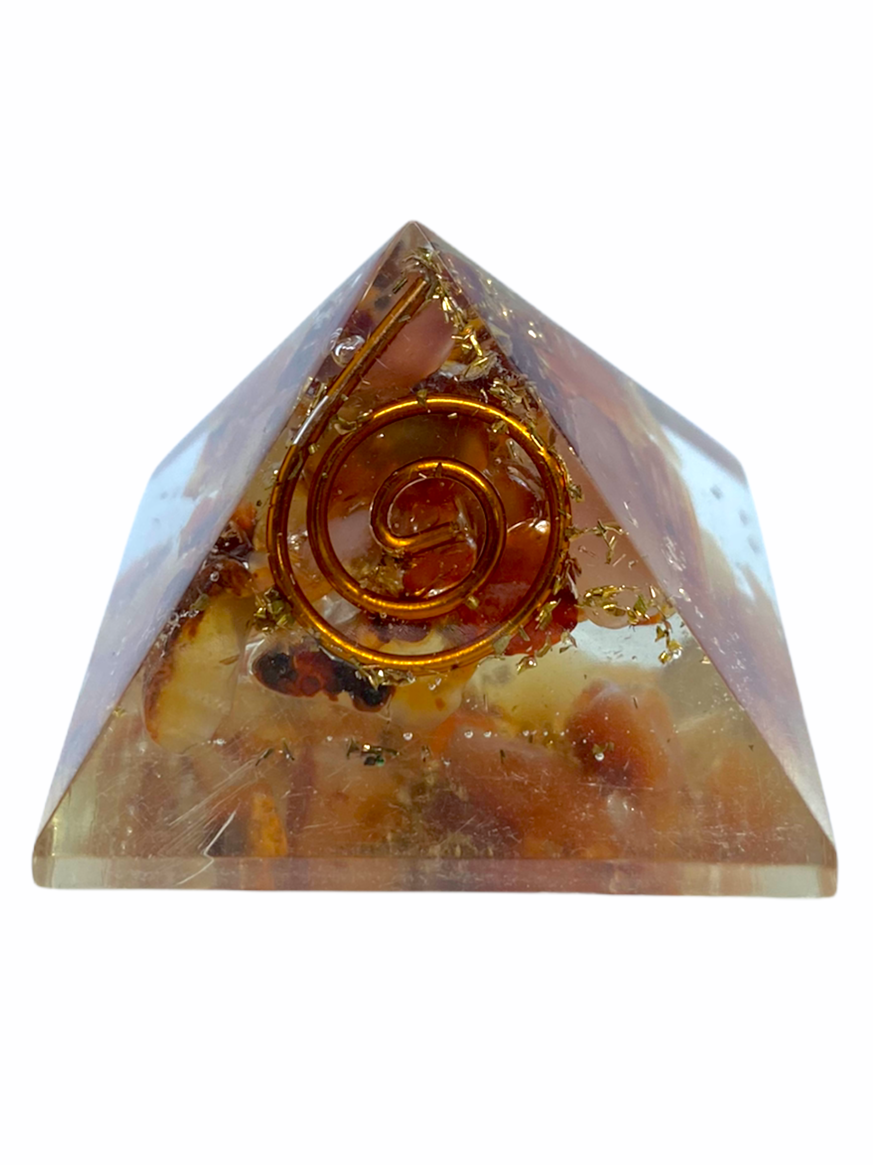 Spiritual Elementz Carnelian Orgone Pyramid (1'Inch) Clear Crystal Gemstone Copper Metal