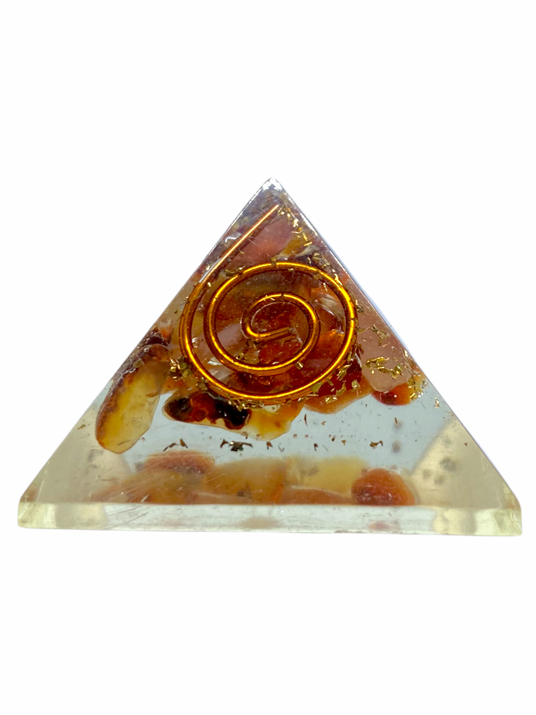 Spiritual Elementz Carnelian Orgone Pyramid (1'Inch) Clear Crystal Gemstone Copper Metal