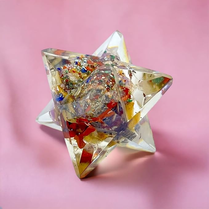 Spiritual Elementz Merkaba Star for Healing Reiki Spiritual Divine Therapy Energy, Pocket Stone Eight-Pointed Stars 1"(25mm) (7 Chakra)