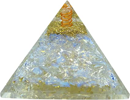 Spiritual Elementz Orgone Pyramid Opalite Crystal and Healing Stones Reiki Charged Chakra (3'Inch) with Clear Gemstone Copper Metal (Stone for Protection & Harmony)