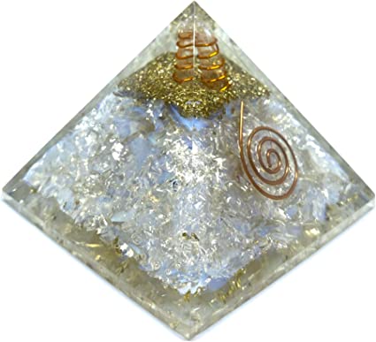 Spiritual Elementz Orgone Pyramid Opalite Crystal and Healing Stones Reiki Charged Chakra (3'Inch) with Clear Gemstone Copper Metal (Stone for Protection & Harmony)