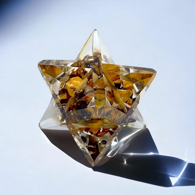 Spiritual Elementz Merkaba Star for Healing Reiki Spiritual Divine Therapy Energy, Pocket Stone Eight-Pointed Stars 1"(25mm) (Tiger Eye)