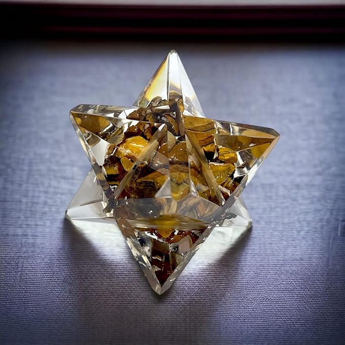 Spiritual Elementz Merkaba Star for Healing Reiki Spiritual Divine Therapy Energy, Pocket Stone Eight-Pointed Stars 1"(25mm) (Tiger Eye)
