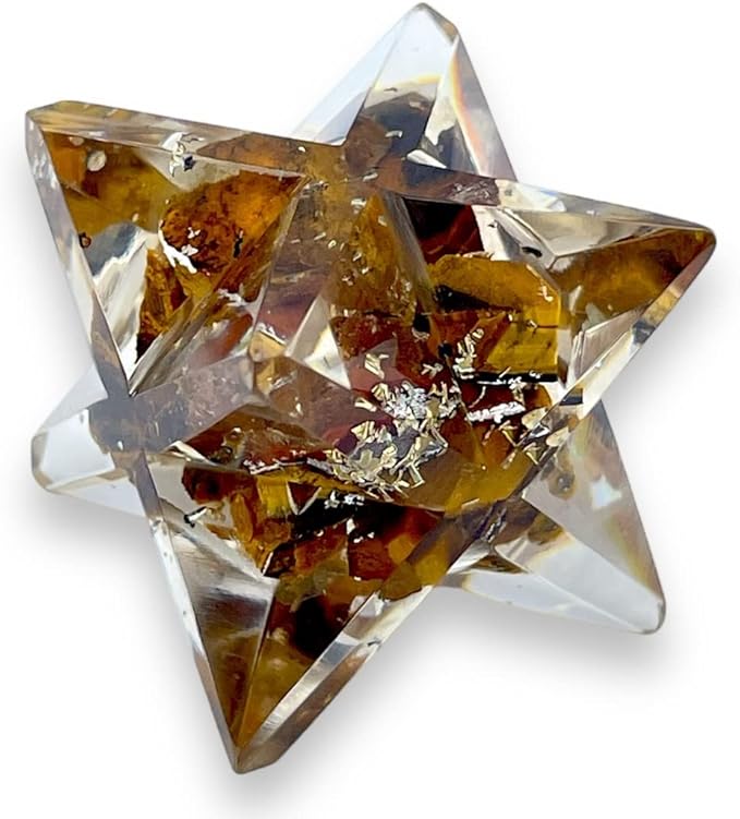 Spiritual Elementz Merkaba Star for Healing Reiki Spiritual Divine Therapy Energy, Pocket Stone Eight-Pointed Stars 1"(25mm) (Tiger Eye)