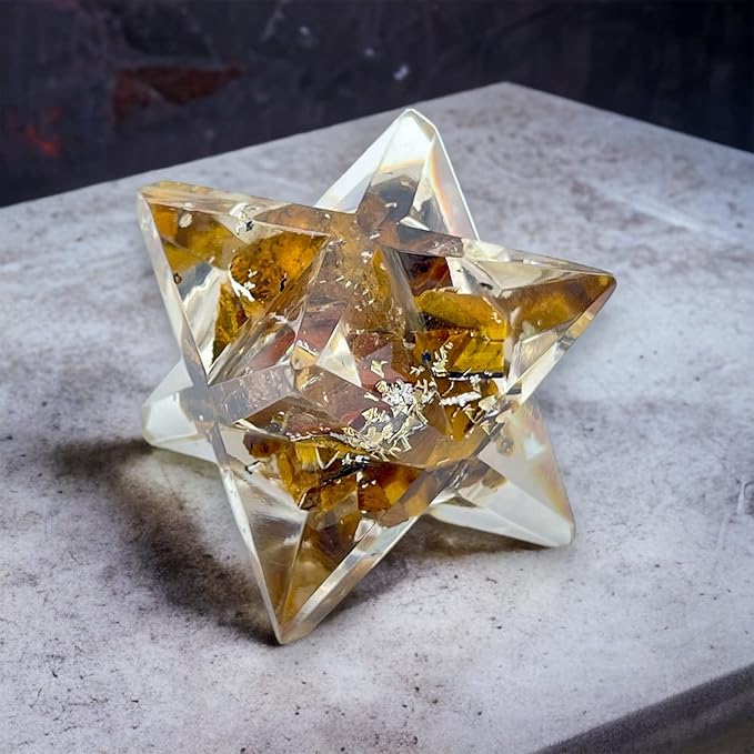 Spiritual Elementz Merkaba Star for Healing Reiki Spiritual Divine Therapy Energy, Pocket Stone Eight-Pointed Stars 1"(25mm) (Tiger Eye)
