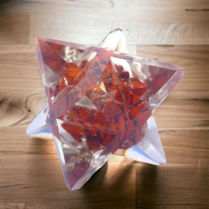 Spiritual Elementz Merkaba Star for Healing Reiki Spiritual Divine Therapy Energy, Pocket Stone Eight-Pointed Stars 1"(25mm) (Red Jasper)