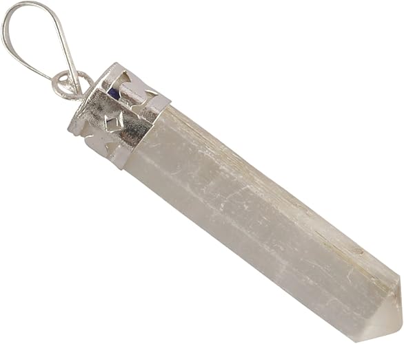 Spiritual Elementz Reiki Energized Gift Natural Crystal Selenite Gemstone Chakra Charm Pointed Pendant Unisex For Healing.