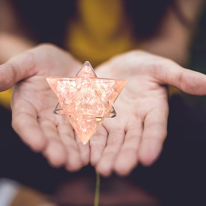 Spiritual Elementz Crystal Orgone Merkaba Star for Reiki Healing, Meditation, Balancing Alignment Grounding Positive Energy (Rose Quartz)