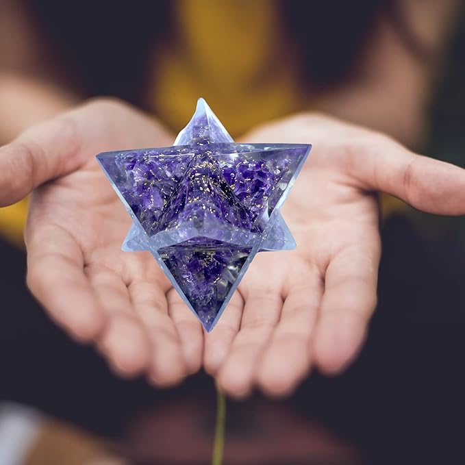 Spiritual Elementz Crystal Orgone Merkaba Star for Reiki Healing, Meditation, Balancing Alignment Grounding Positive Energy (Amethyst)