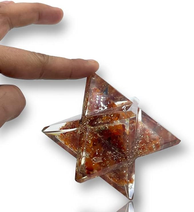 Spiritual Elementz Crystal Orgone Merkaba Star for Reiki Healing, Meditation, Balancing Alignment Grounding Positive Energy (Carnelian)