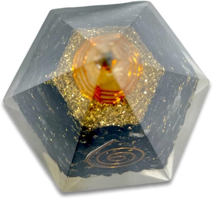 Spiritual Elementz Reiki Energized Chakra Healing Black Tourmaline Hexa Orgone Pyramid with Clear Crystal Gemstone Copper Metal (Stone for a Protective Wall Against The Negative Energies).